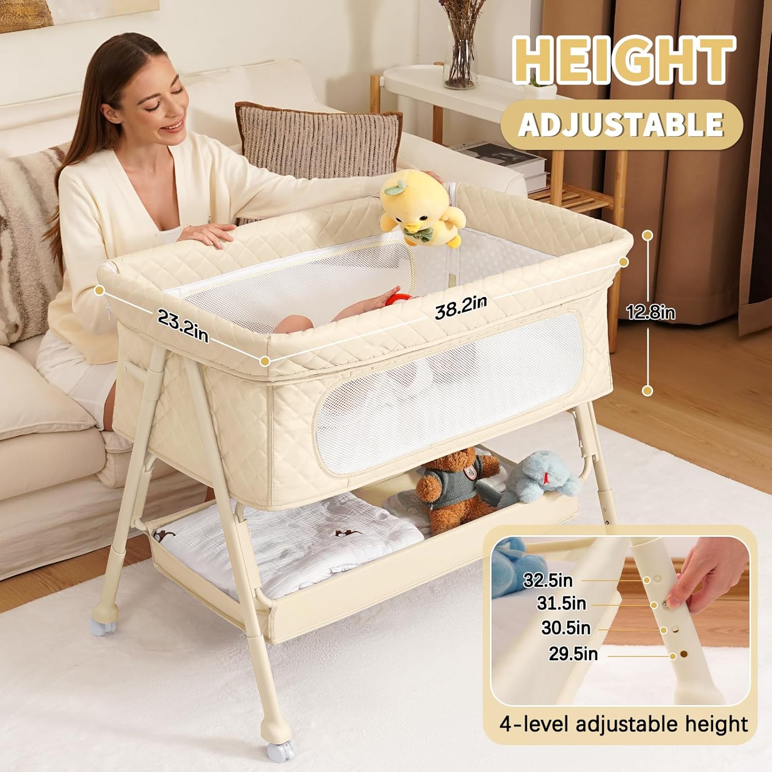 Thumbnail 1 de Kiniew Baby Crib 4-Height Adjustable Bassinet
