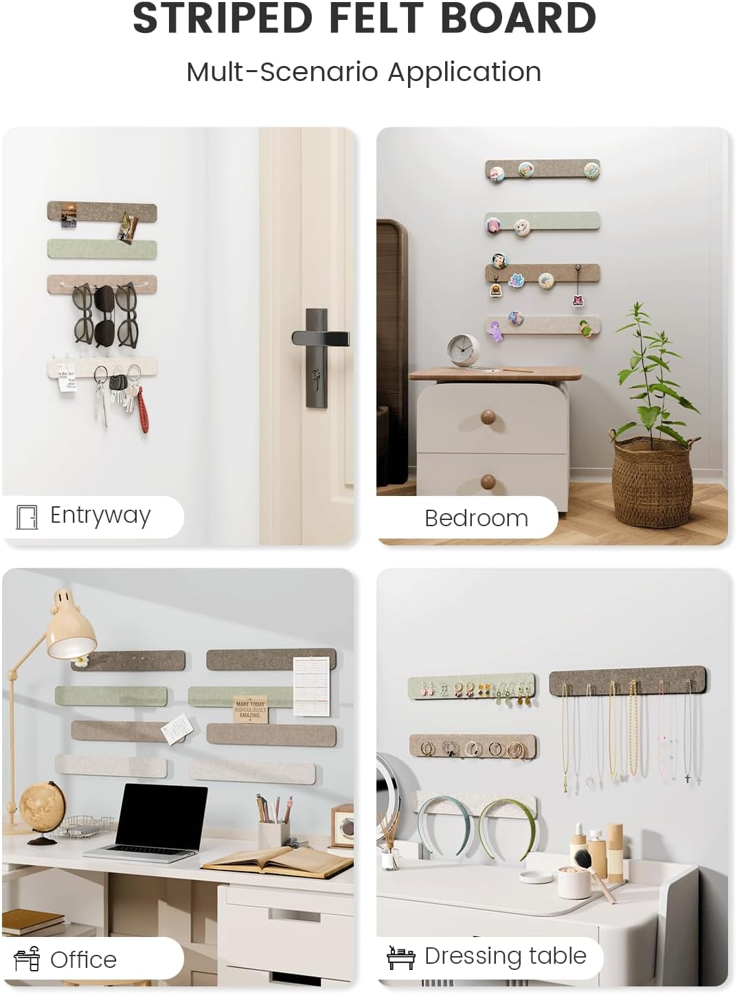 Thumbnail 5 de Fluxynara Cork Board Alternative Felt Strip Board 8-Pack (33x5 cm) – Linen Dusk