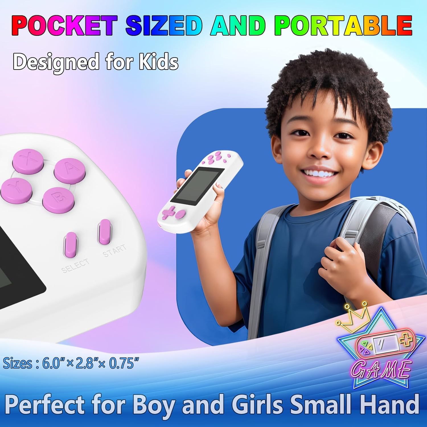 Thumbnail 3 de TEBIYOU Handheld Games for Kids with 3.0" HD Screen and Rechargeable Battery (White) — 218 Built-In Games