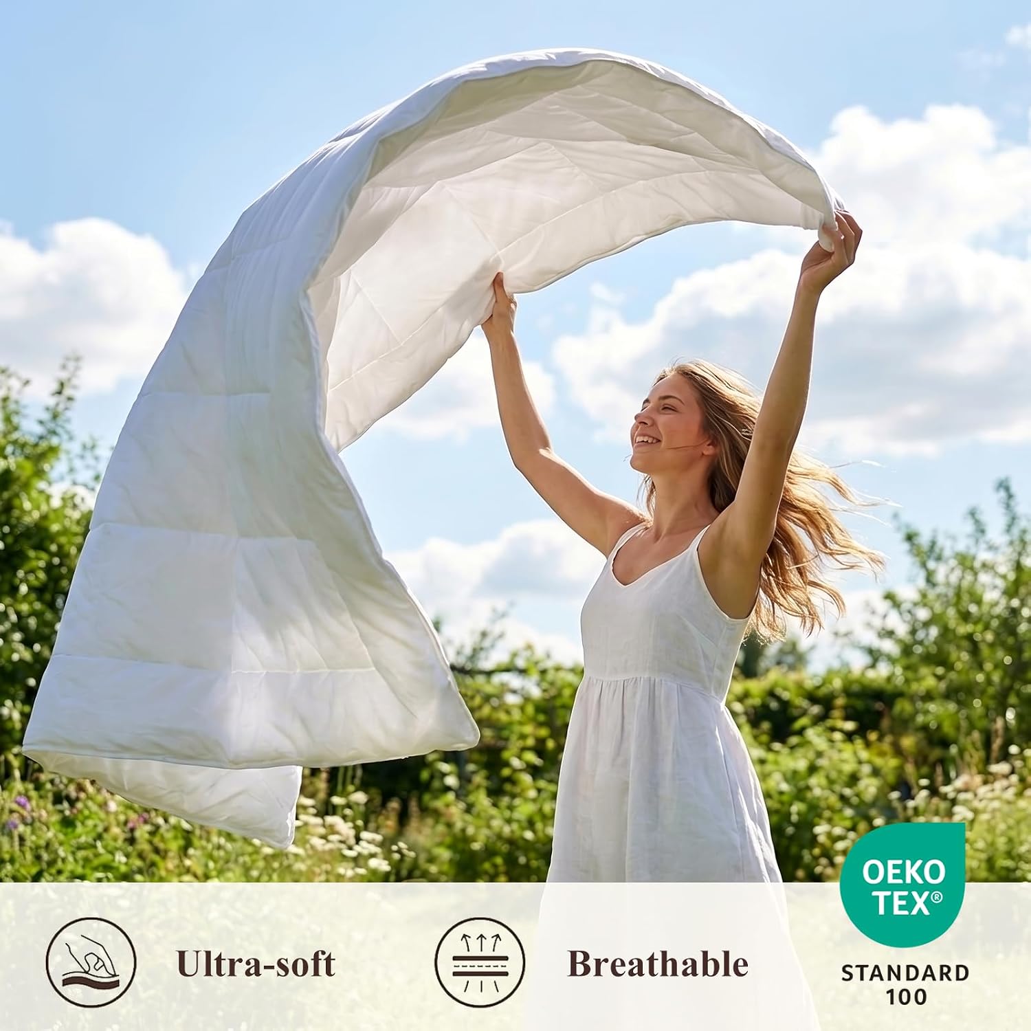 Detalle de RUIKASI Couette Été Légère 200x220 – Douceur et Fraîcheur pour 2 Personnes