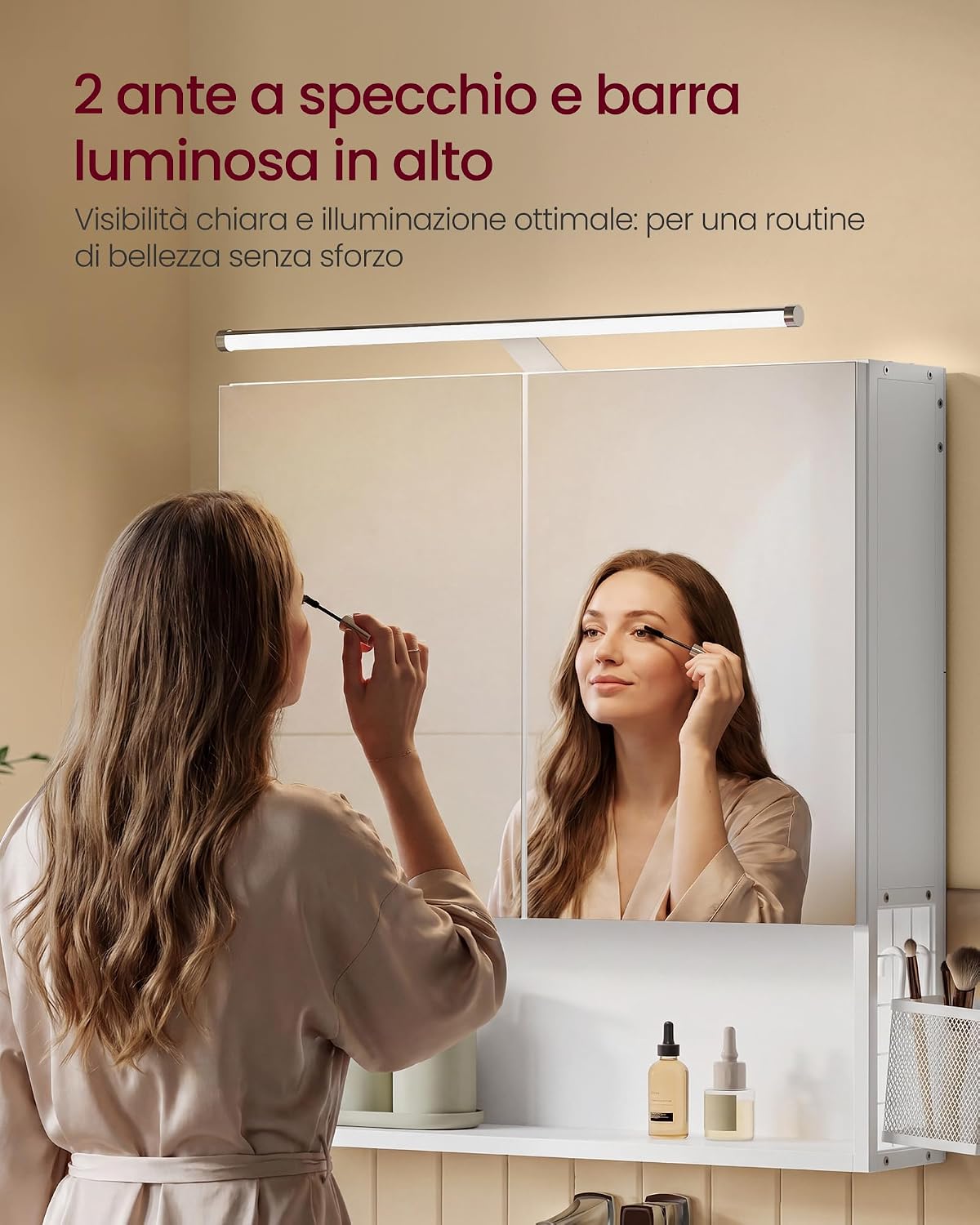 Thumbnail 3 de VASAGLE Armadietto da Bagno con Luce LED e Specchio BBK224WB01 – Bianco Nuvola