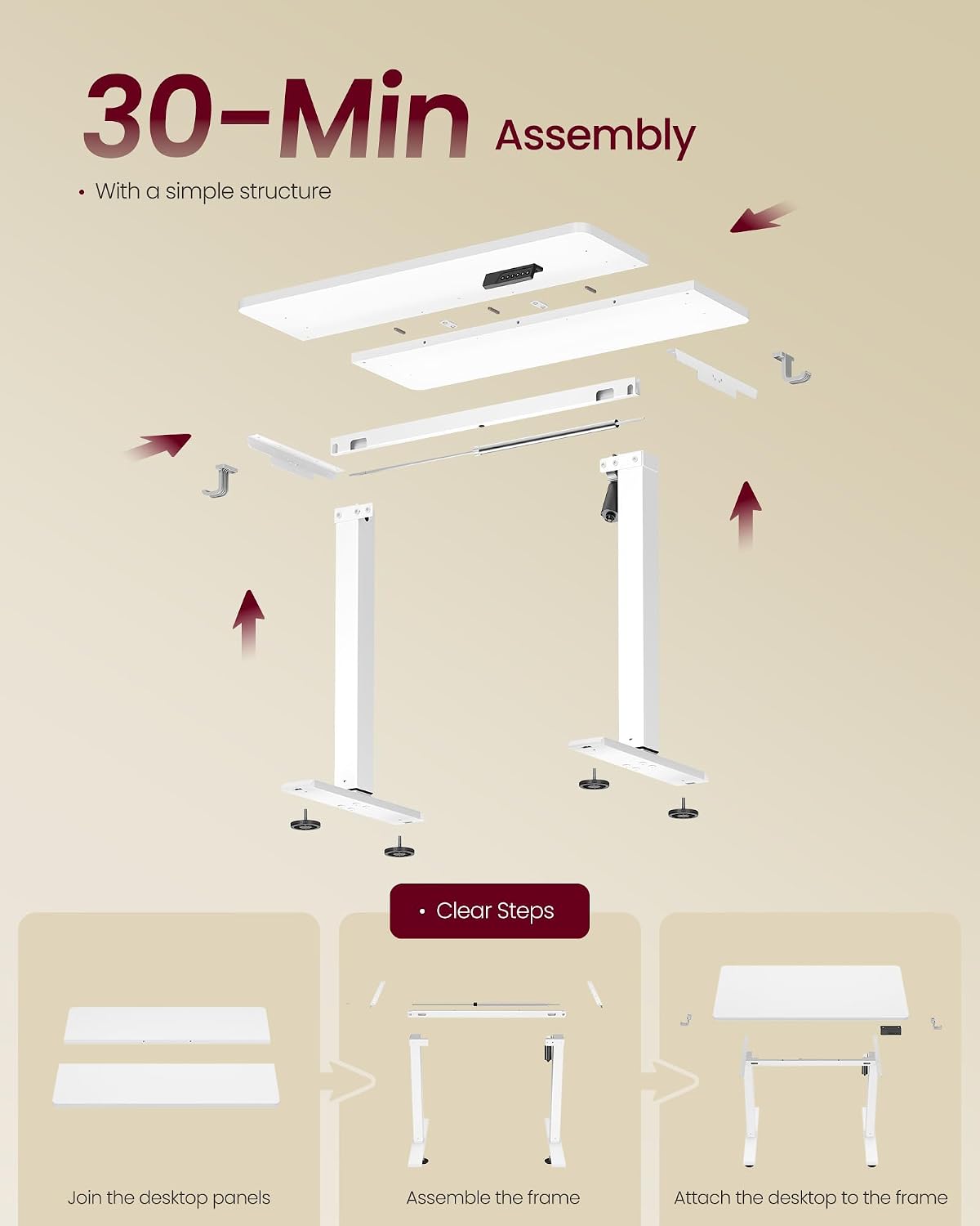 Thumbnail 6 de VASAGLE Balok LSD308WZ01 Electric Standing Desk, 80 x 50 cm, 4 Presets