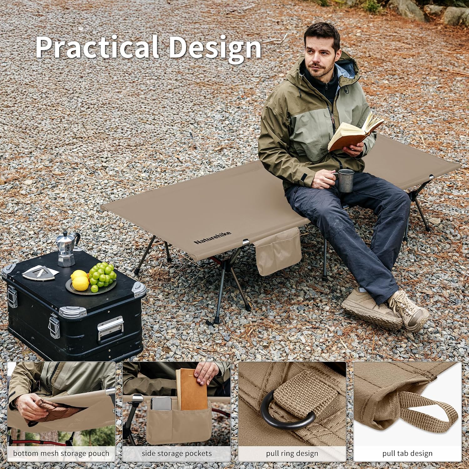 Detalle 1 de Naturehike NH19JJ006 campingbed 190 × 70 cm, opvouwbaar met twee hoogtestanden