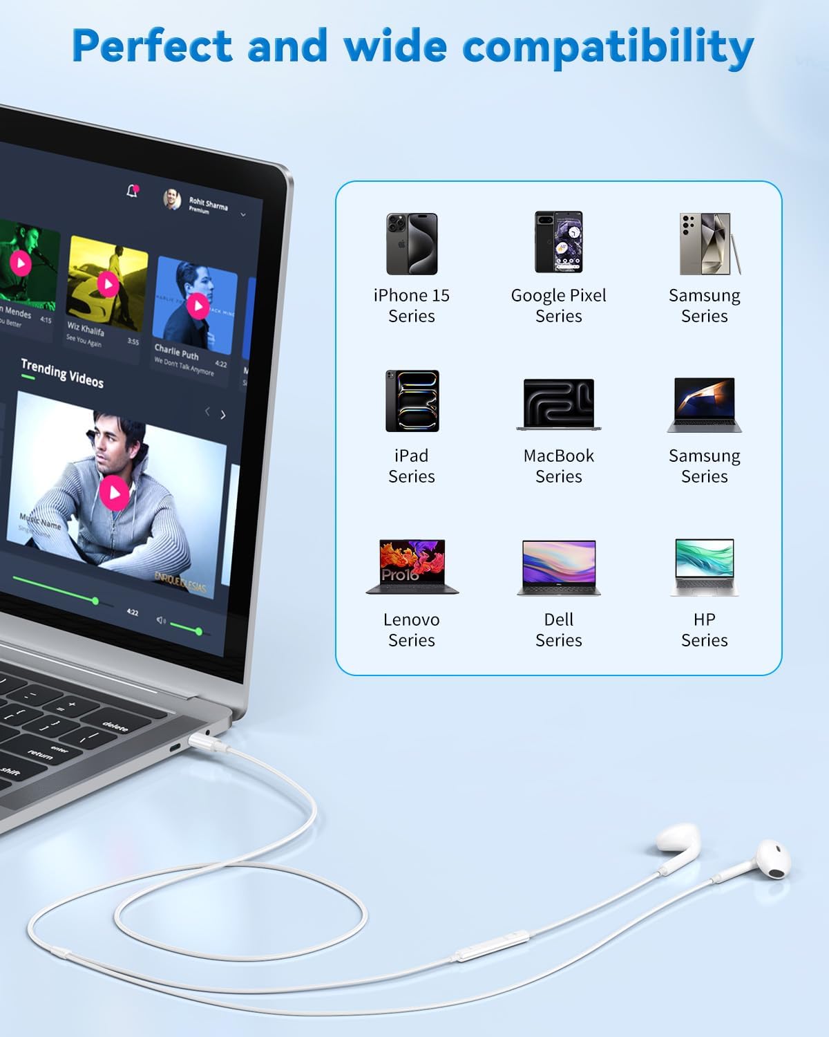Thumbnail 6 de USB-C Kabelkopfhörer mit Mikrofon – HiFi In-Ear für iPhone 15/16/17, iPad Pro, Samsung Galaxy, Google Pixel