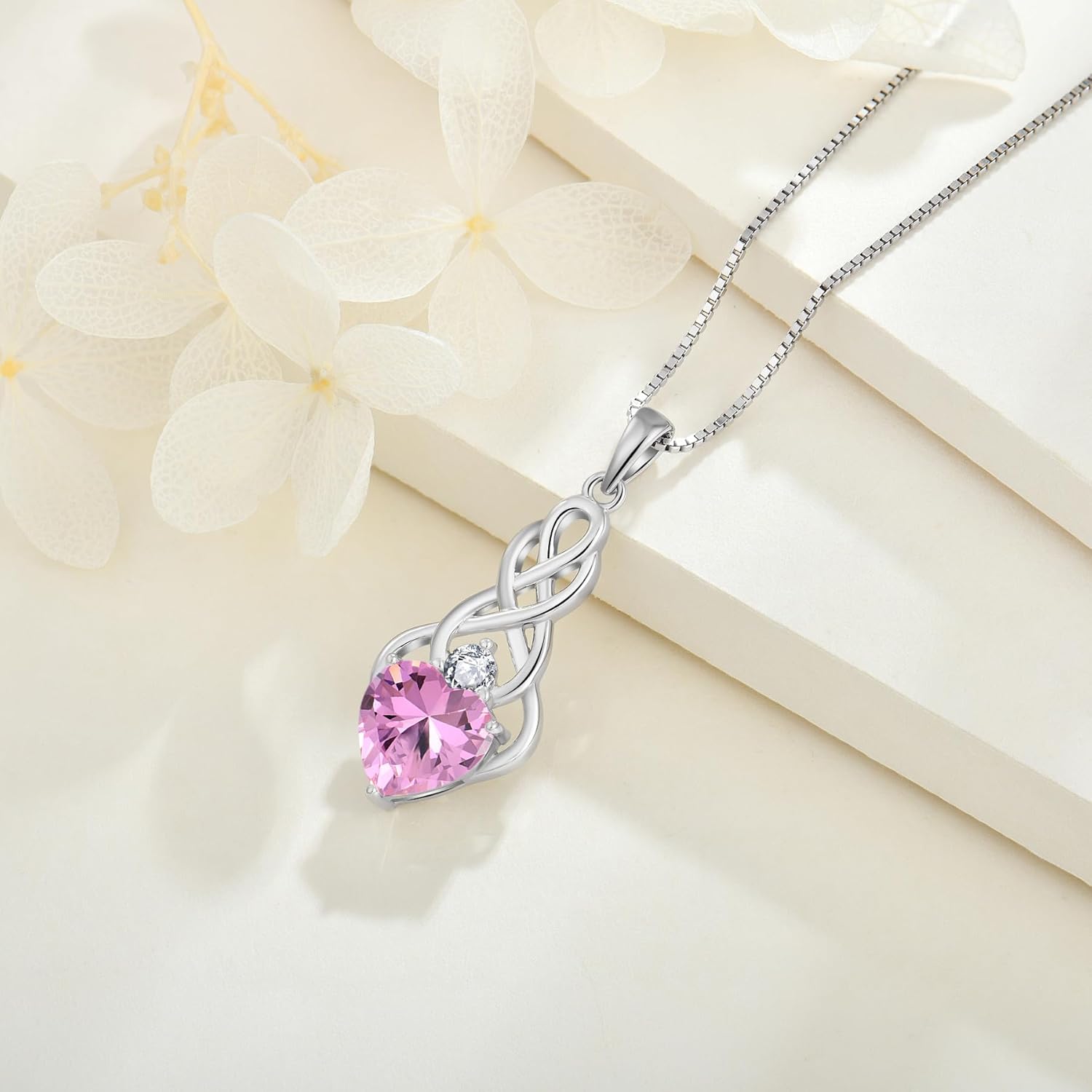 Thumbnail 2 de FJ Unendlichkeit Keltischer Knoten Kette mit Geburtsstein (925 Sterling Silber) für Damen