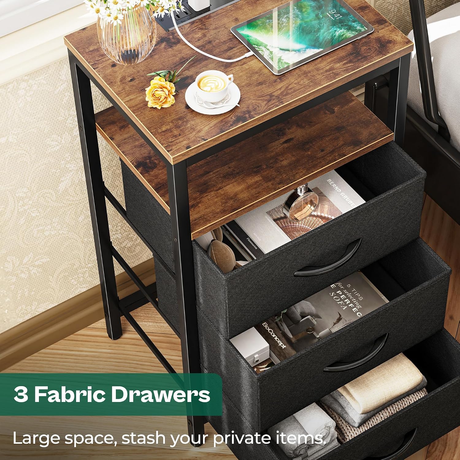 Thumbnail 4 de Huuger Nightstand 27.6" Charging Station for Bedroom