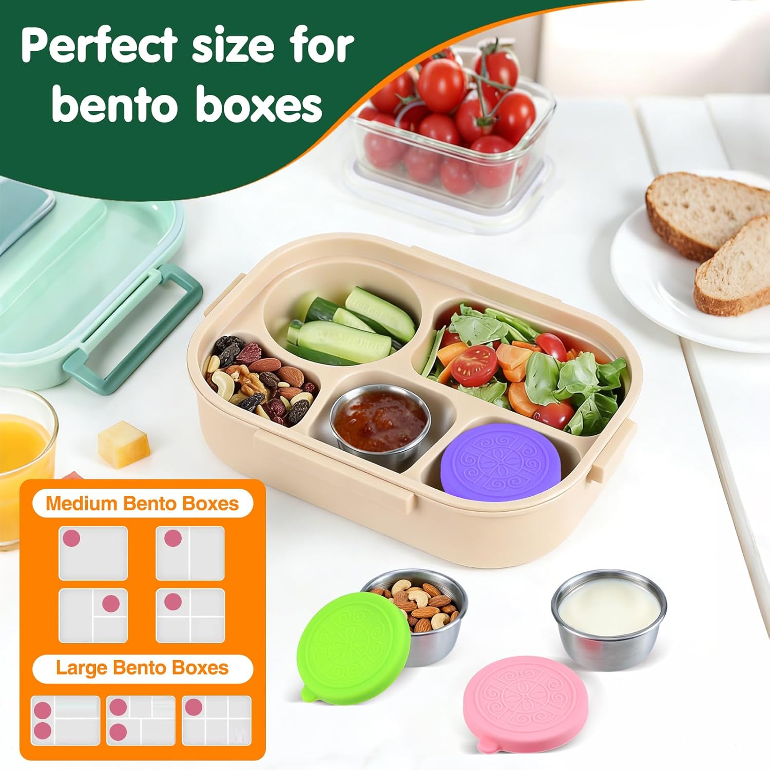 Thumbnail 1 de lompyeu Set mit 6 Salatdressing-Behältern (50 ml) aus Edelstahl mit Silikondeckeln