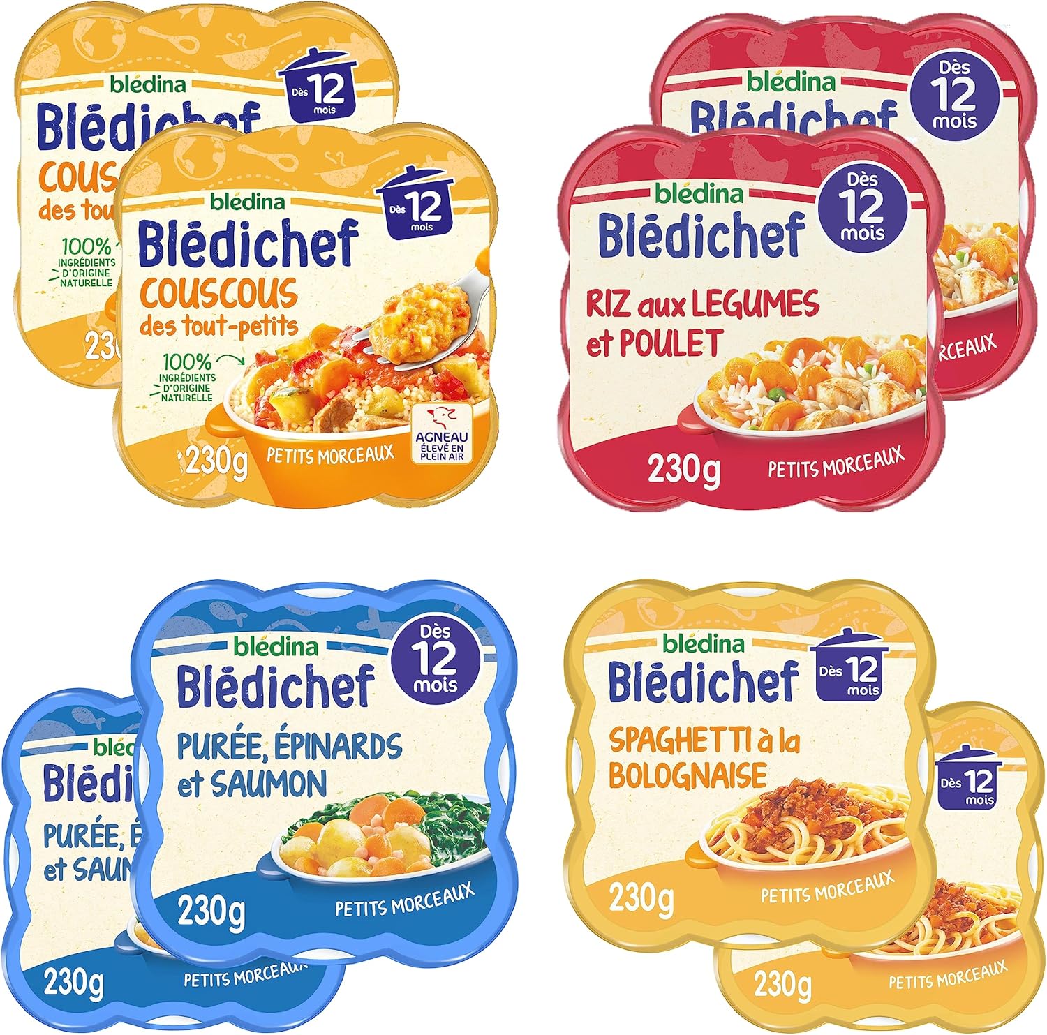 Detalle de Blédichef Midi et Soir — 8 petits plats pour bébé dès 12 mois (4 recettes), pack de 8