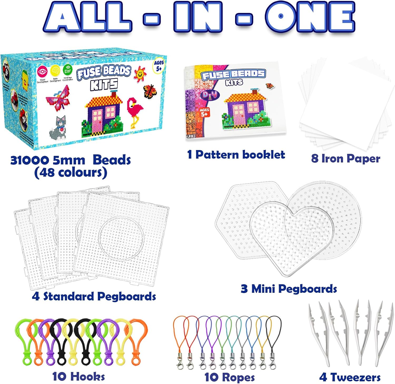 Thumbnail 1 de FunzBo Bügelperlen Set XXL mit 31.000 Teilen, 48 Farben (5 mm) – Komplettset mit Zubehör, Platten & Aufbewahrungsbox