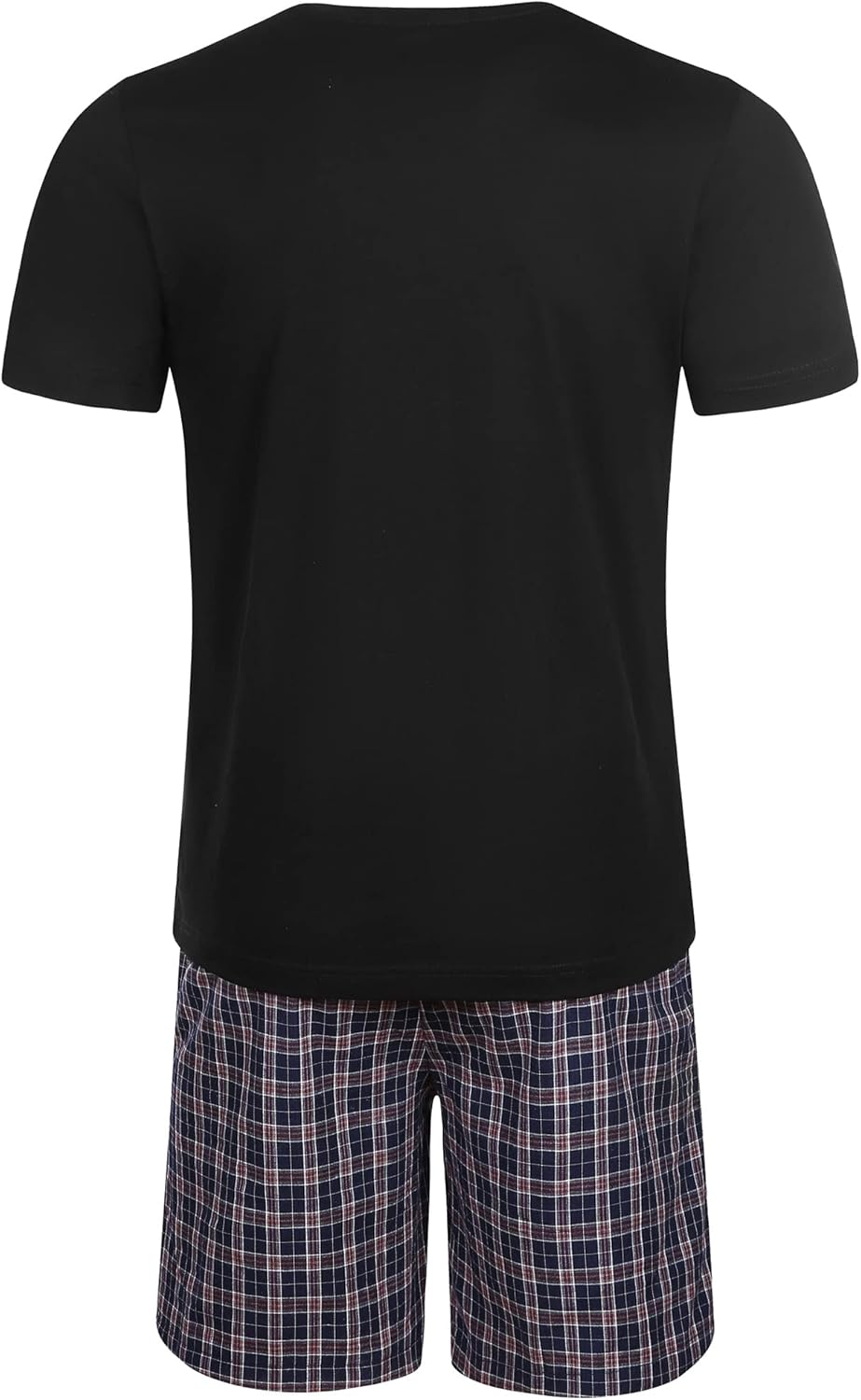 Detalle 2 de Winovia Herren Schlafanzug Kurz Pyjama Set aus 100% Baumwolle – V-Ausschnitt Shirt + karierte Shorty Hose, Sommer-Homewear