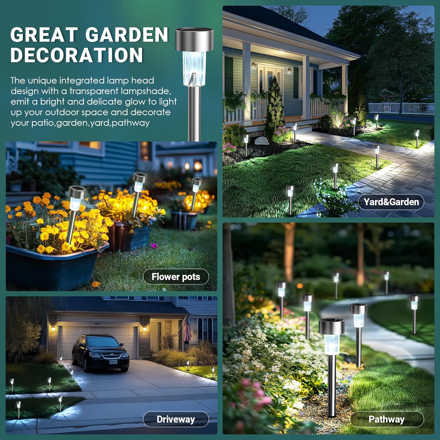 Thumbnail 1 de GIGALUMI solar garden lights outdoor waterproof (12-pack) – stainless steel LED with cold white glow