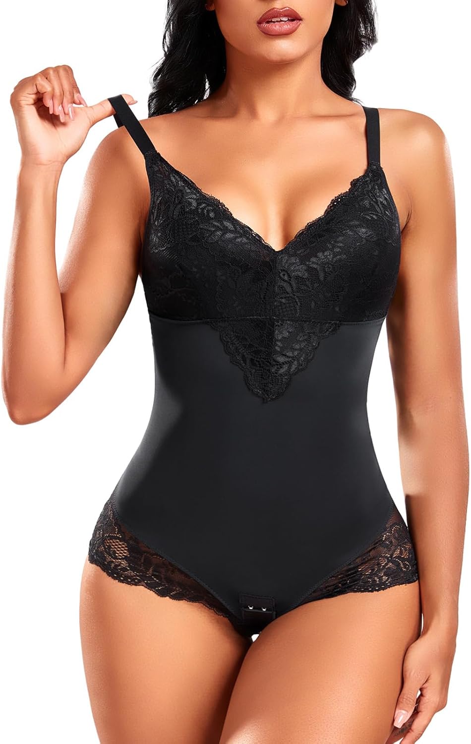 PASUDA Body Contenitivo Modellante Donna in Pizzo – shapewear modellante con scollo a V