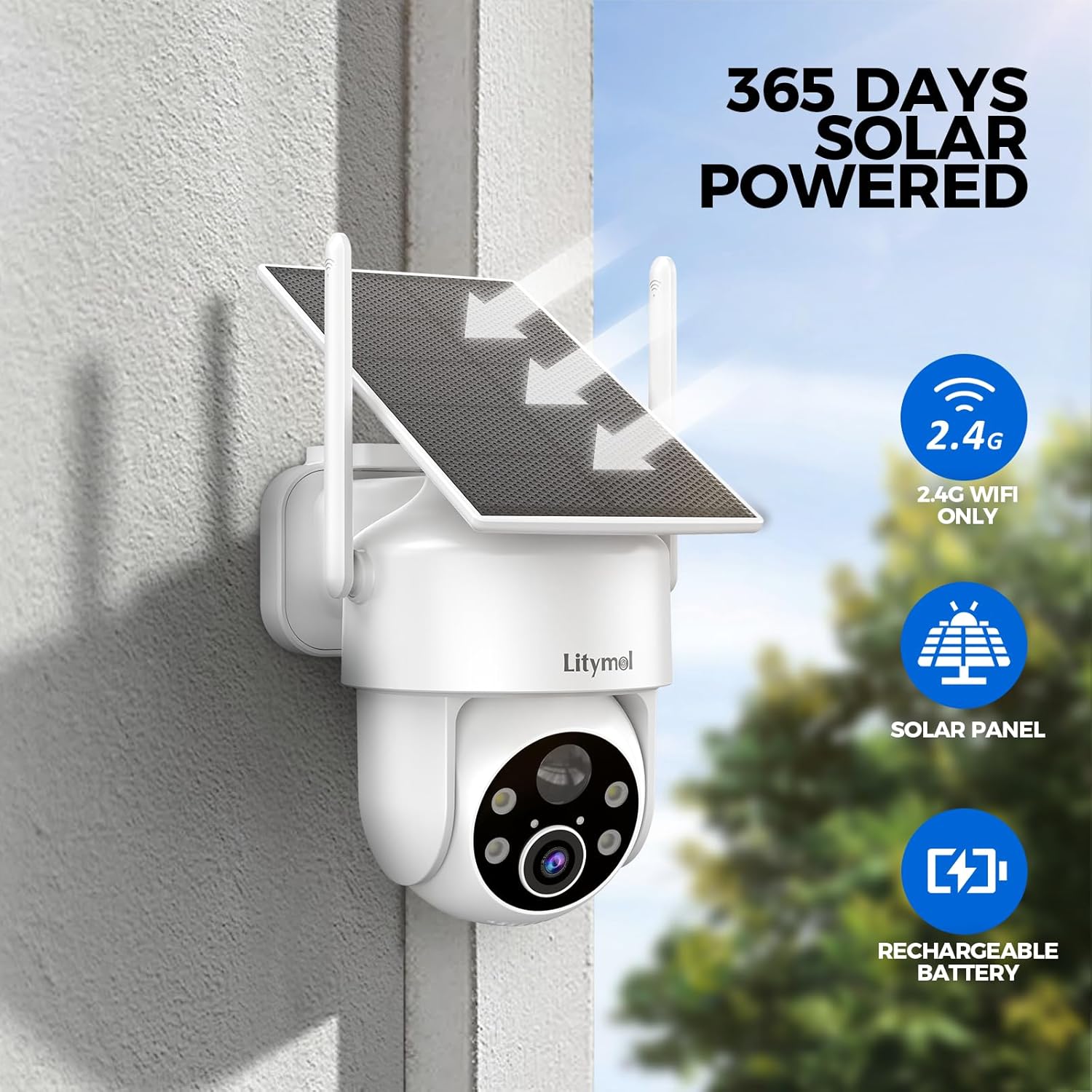 Thumbnail 2 de LITYMOL 2K 360° Wireless Outdoor Security Cameras (Solar, 2-Way Audio, AI Detection)