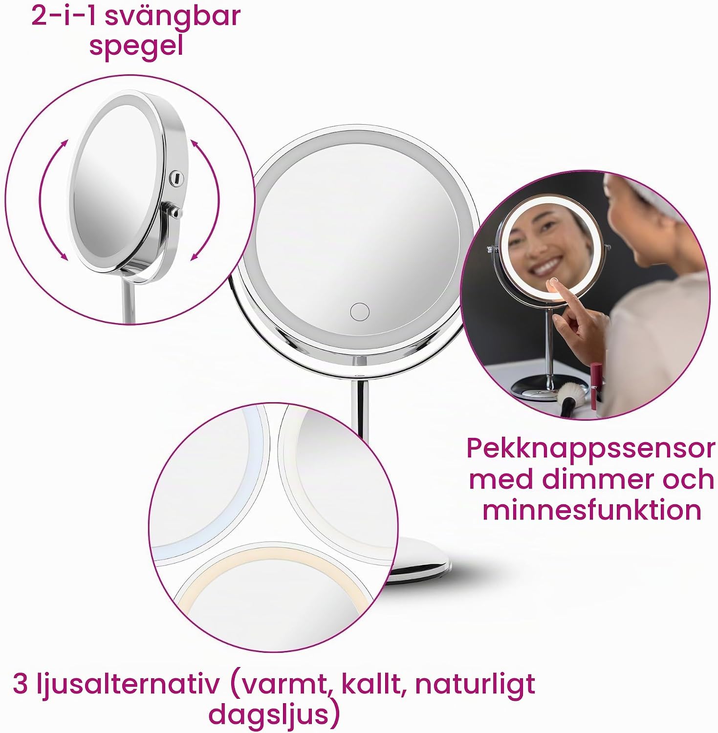 Detalle 2 de medisana CM 844 sminkspegel med LED-ljus, 7x förstoring och uppladdningsbart batteri