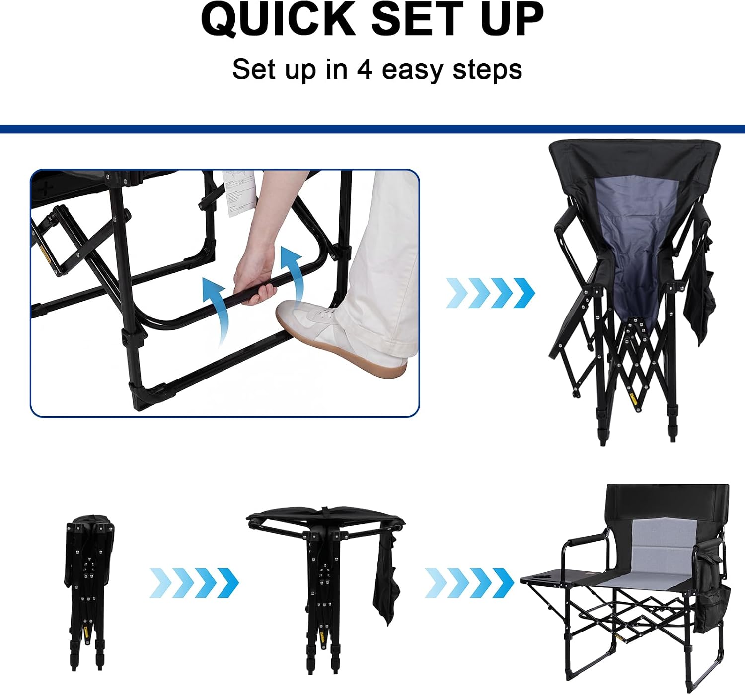 Detalle de Romswi 2-Pack Folding Director Chairs with Side Tables, 400-lb Support