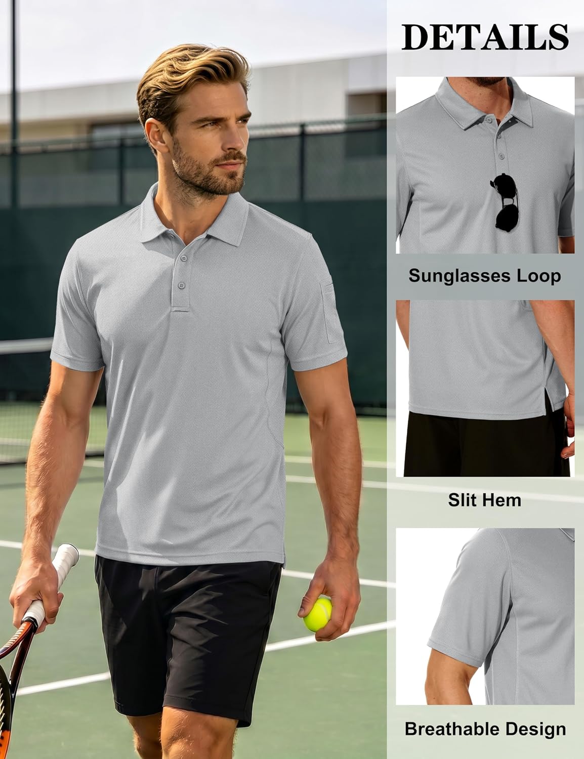 Detalle 2 de KEFITEVD Polo Shirts Uomo Manica Corta Golf Tshirts Asciugatura Rapida