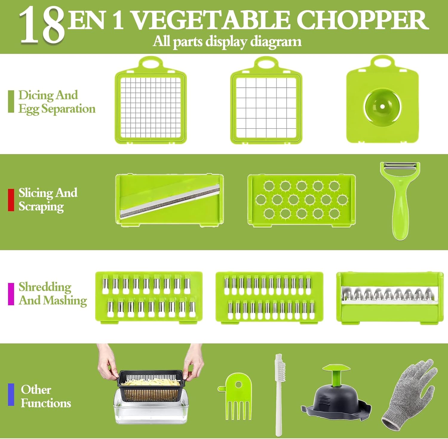 Thumbnail 5 de Vegetable Chopper 18-in-1 Mandoline Slicer with 7 Blades, Safety Glove, Peeler & Cleaning Tools