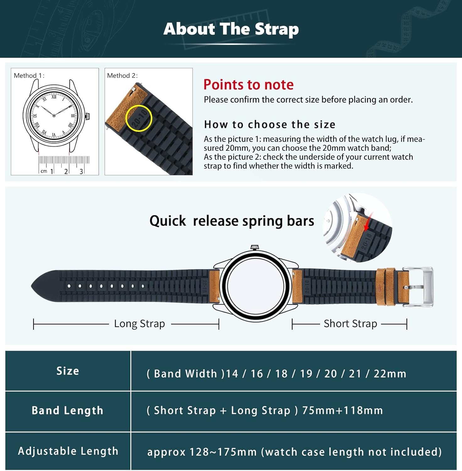 Thumbnail 5 de BINLUN oil wax leather + silicone hybrid watch strap (14mm–22mm) with quick-release bars