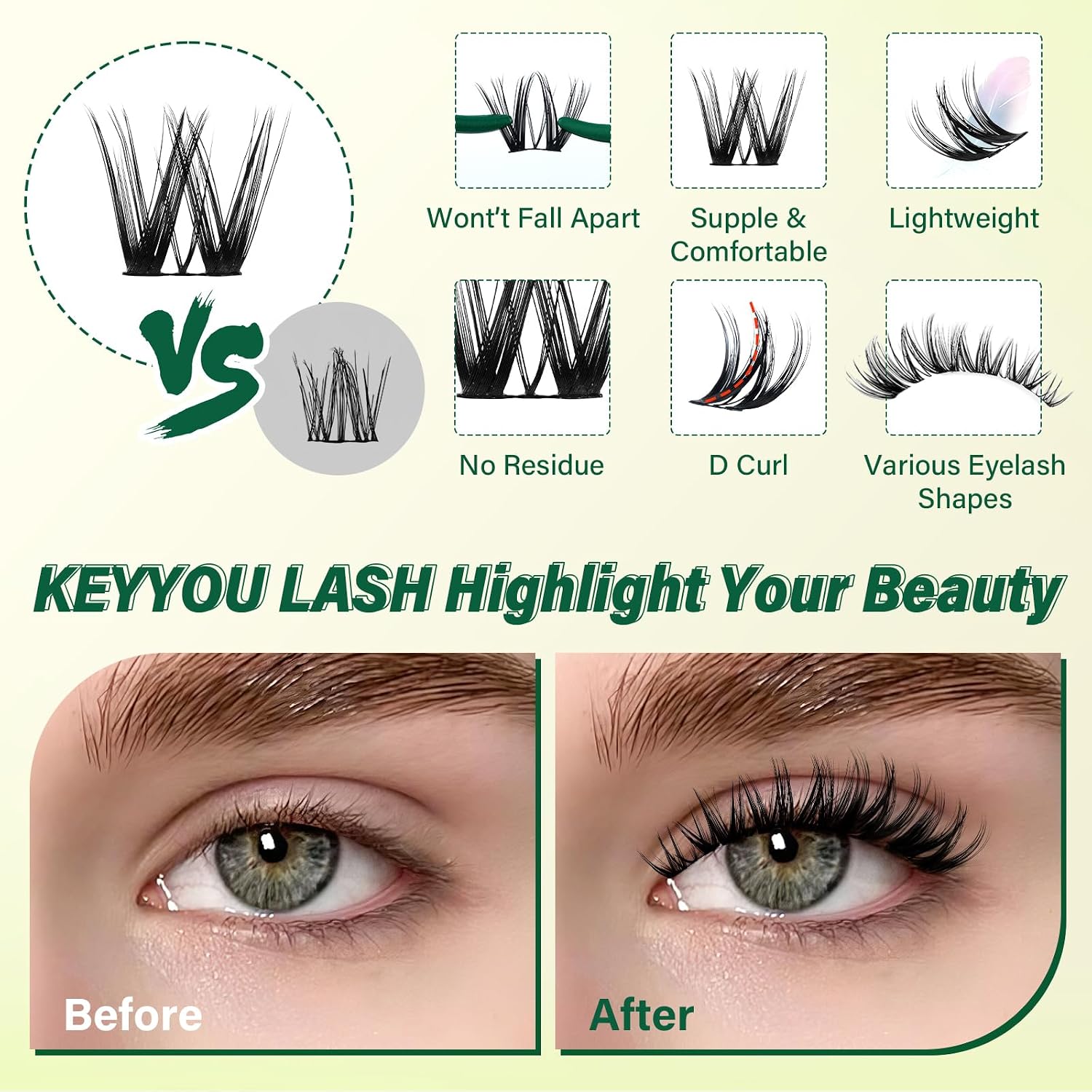 Thumbnail 4 de KEYYOU Flora Lash Clusters Kit Flaunt D Curl 132pcs — Natural Lashes with Waterproof Bond & Remover