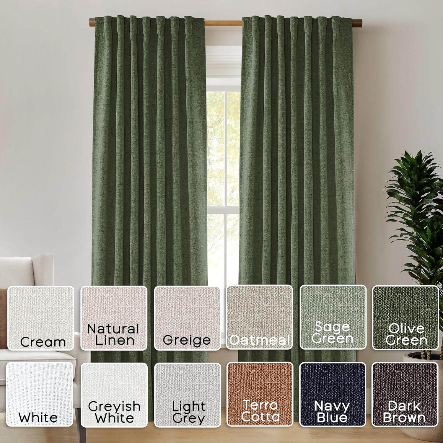 Detalle 2 de PANELSBURG 102 Inch Olive Green Blackout Curtains 🪟