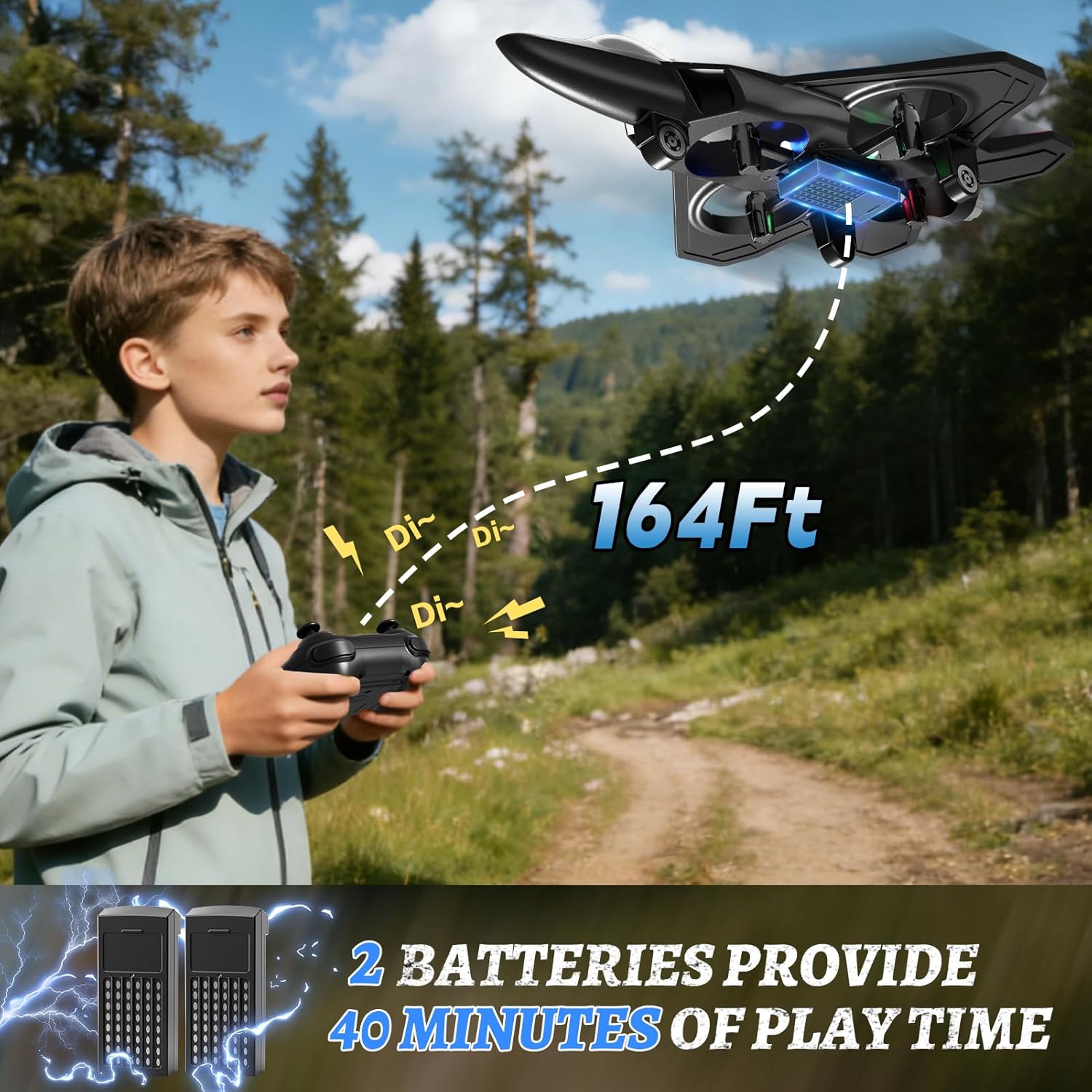 Thumbnail 5 de Tubokoro Foam Remote Control Fighter Jet RC Airplane with LED Lights, 360° Flips & 1-Key Takeoff/Landing