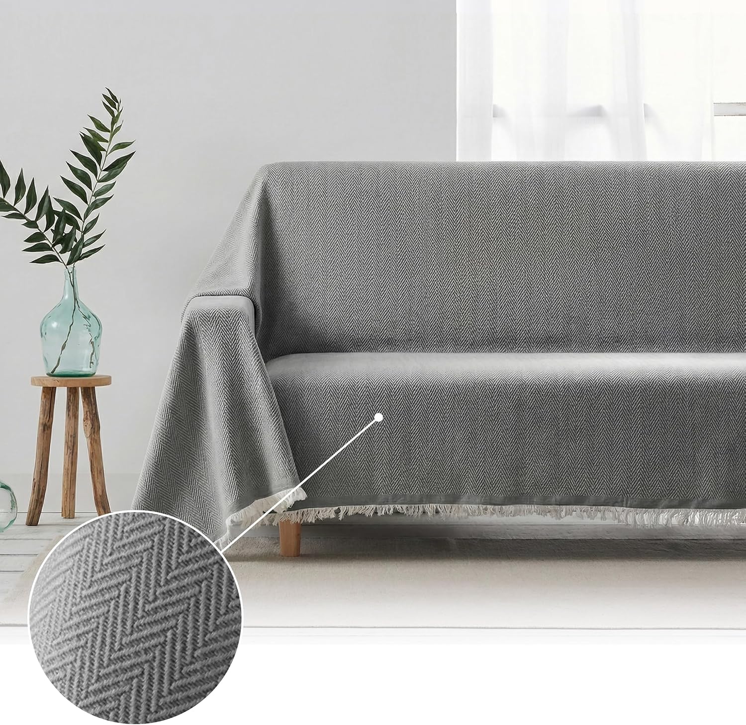Detalle de Textilhome Copridivano e Copriletto Multiuso Modello Martina “plaid/foulard” 130x180 cm – grigio scuro, certificato OEKO-TEX