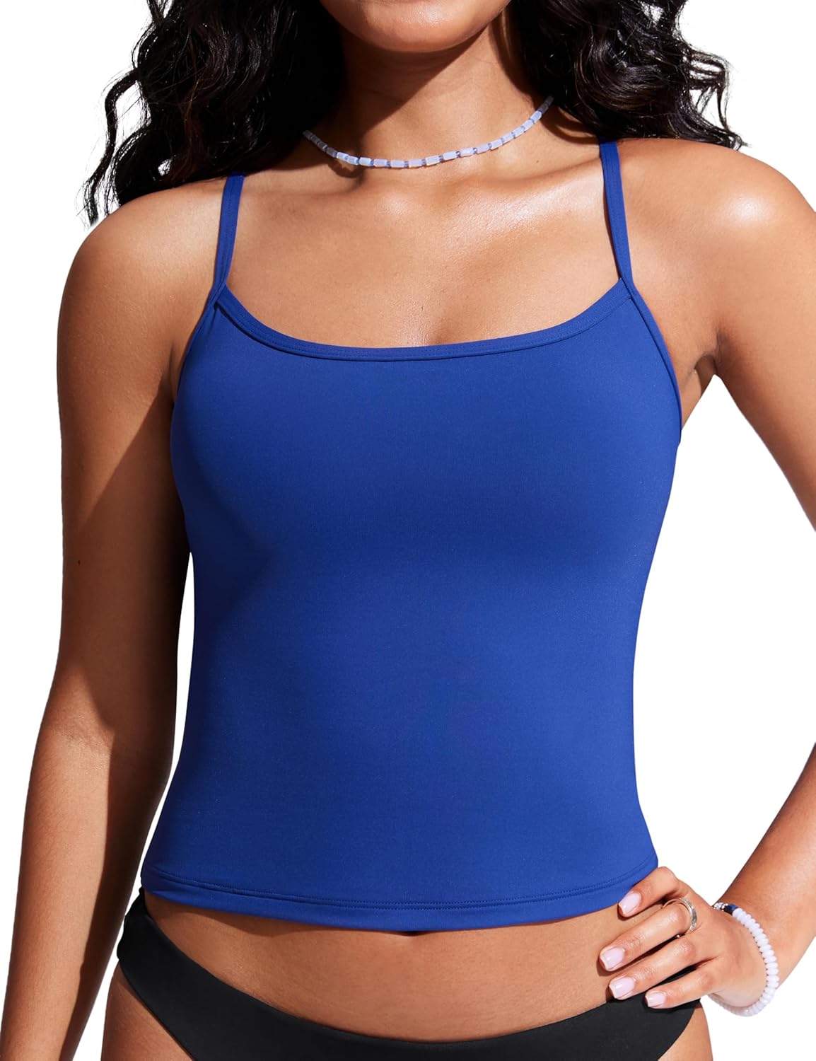 Detalle de CRZ YOGA Femmes Racerback Tankini Tops Scoop Neck Spaghetti Straps Maillot de Bain Bikini Top Uniquement rembourré