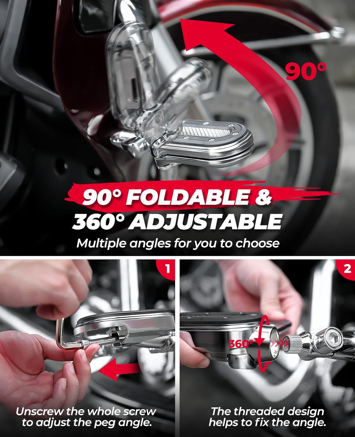 Thumbnail 3 de KEMIMOTO Motorcycle Highway Pegs with Flip-Out Heel Rests for 1-1/4" Engine Guard Highway Bar