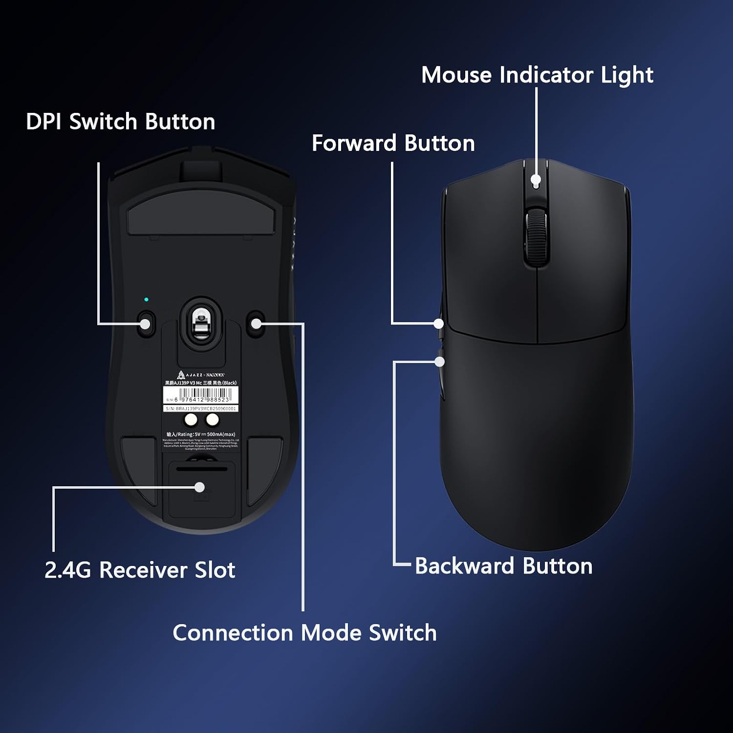 Detalle de AJAZZ AJ139P V3 MC Wireless Gaming Mouse – Vielseitige Tri-Mode-Maus mit PAW3311 Sensor