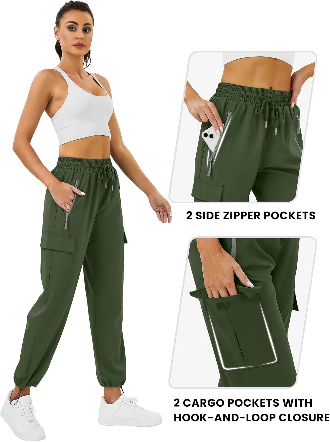 Detalle de Friptspyg Pantalon cargo outdoor femme léger : trekking, randonnée rapide et poches sécurisées