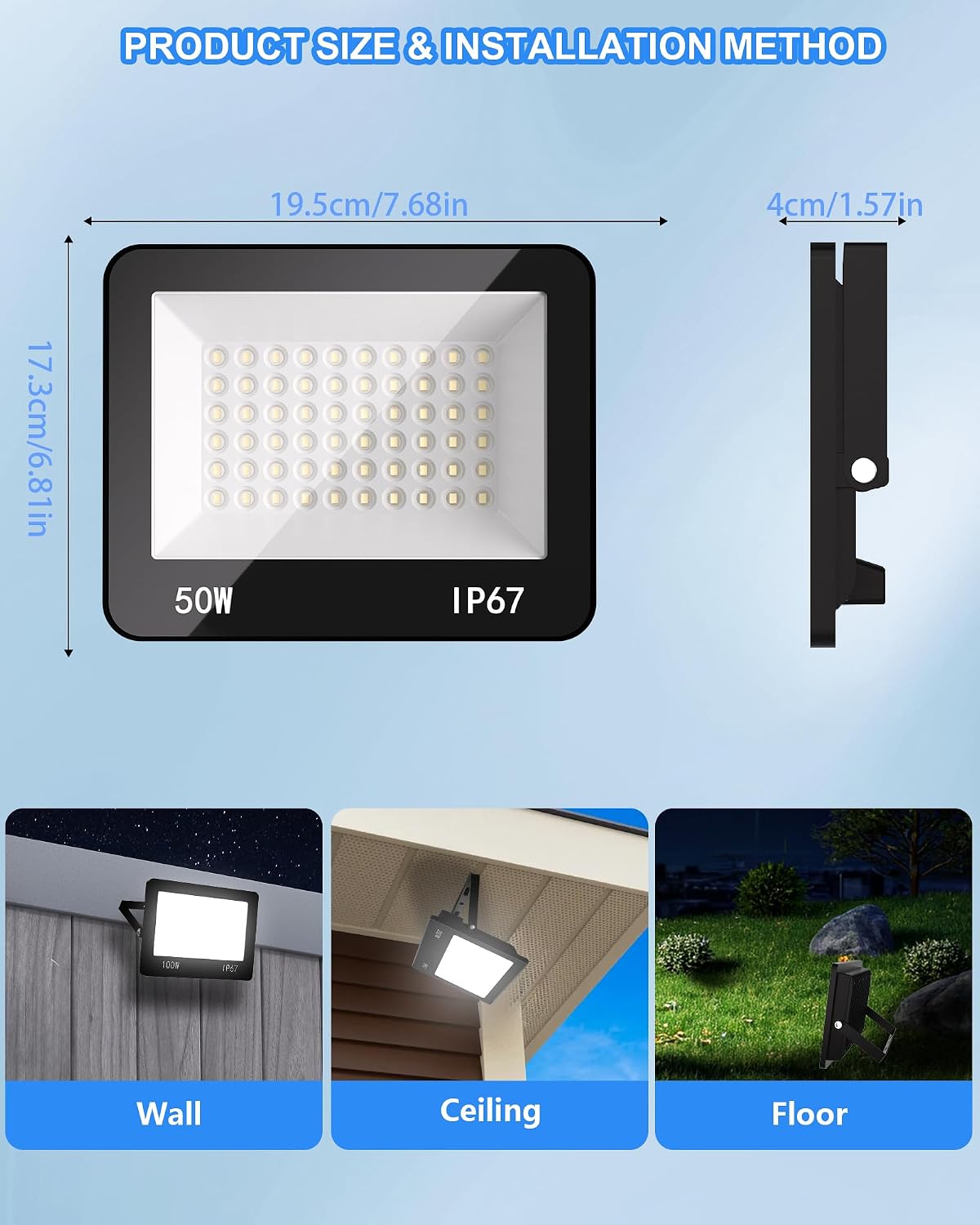 Detalle de HAPYLUMI Projecteur LED extérieur 50 W (2 x) 5000 lm, 6500 K, IP67