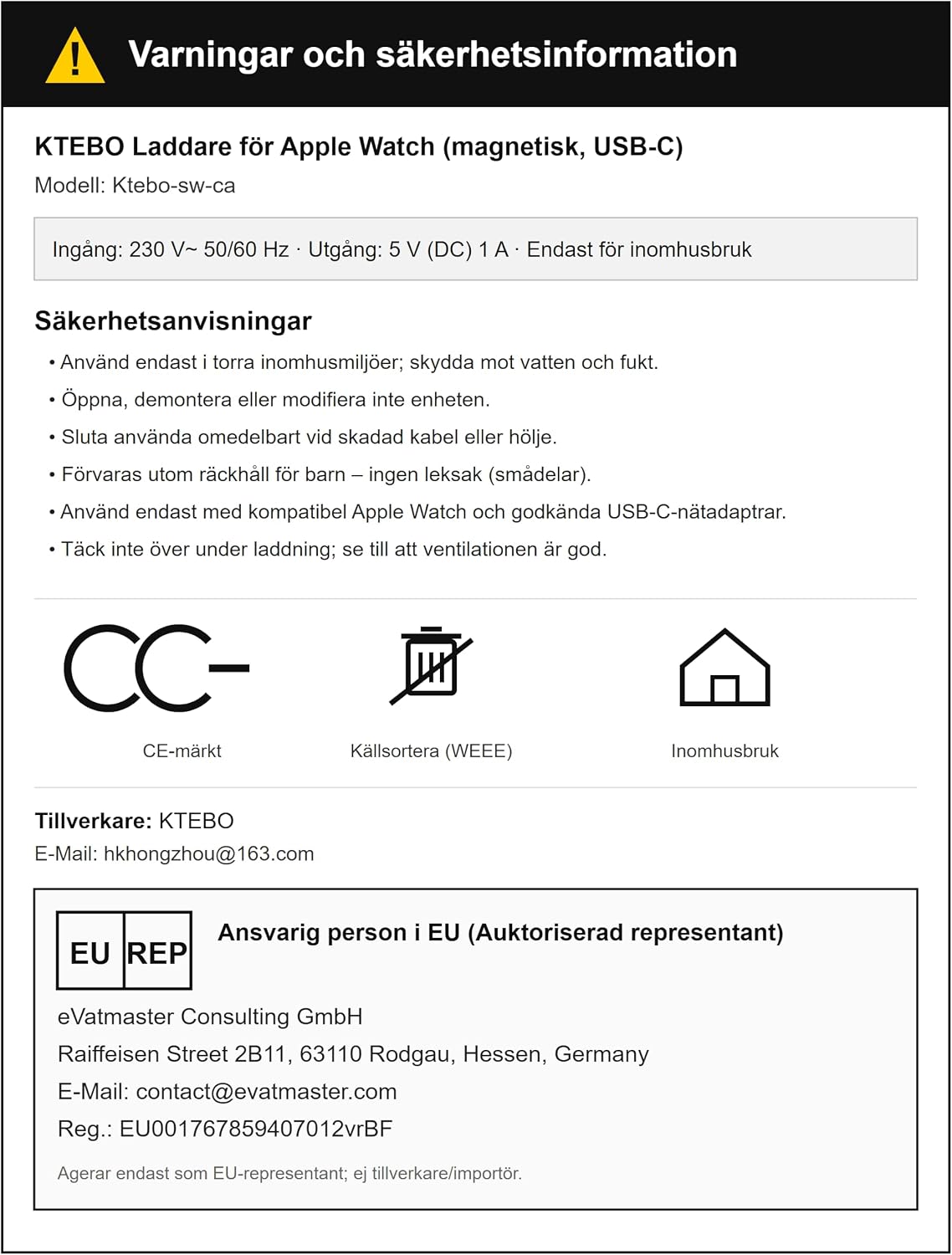 Detalle 2 de KTEBO Apple Watch Charger Cable with Dock 1m