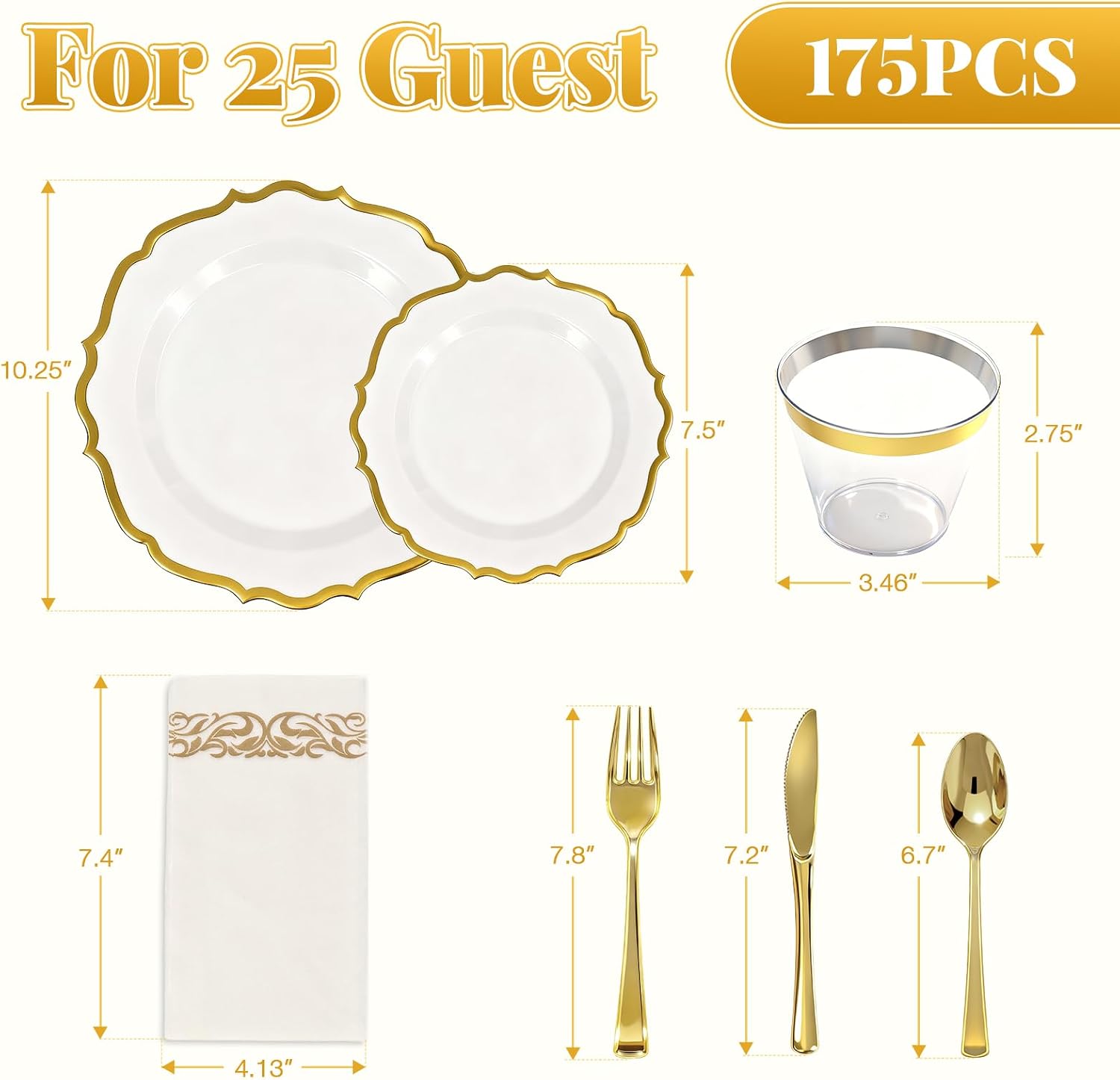Detalle de Glowserve 175-Piece Disposable Plastic Dinnerware Set for 25 Guests