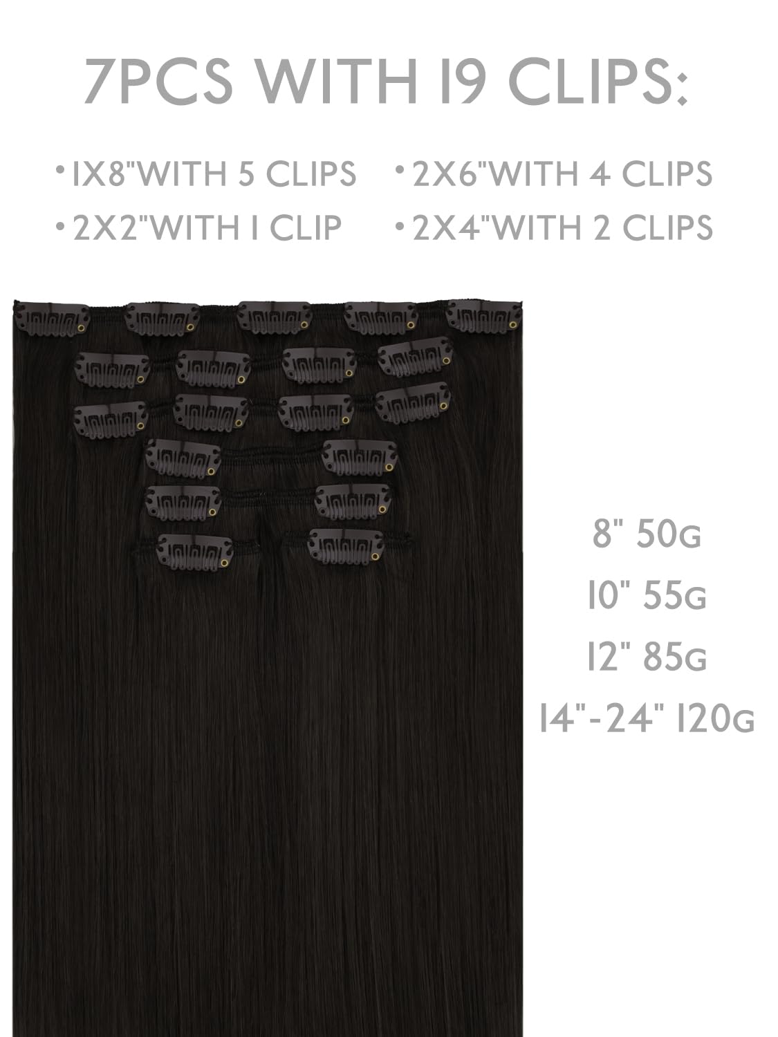 Detalle de WENNALIFE Clip-in Echthaar Extensions, Natürliche Echthaarverlängerung 25 cm, 7 Teile, #1B Naturliches Schwarz
