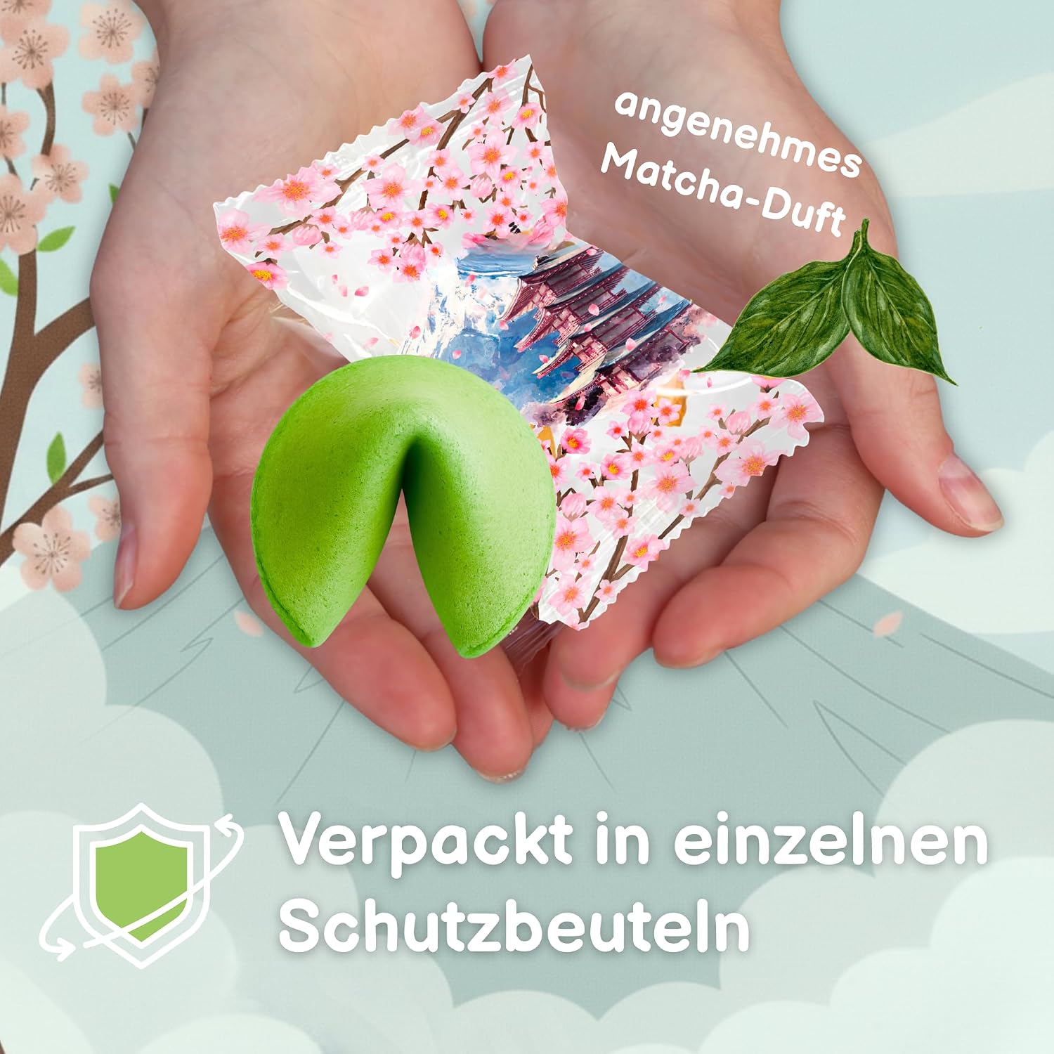 Detalle de Glückskekse Einzeln Verpackt – Matcha Fortune Cookies, 15 Stück (Deutsch & Englisch Sprüche)