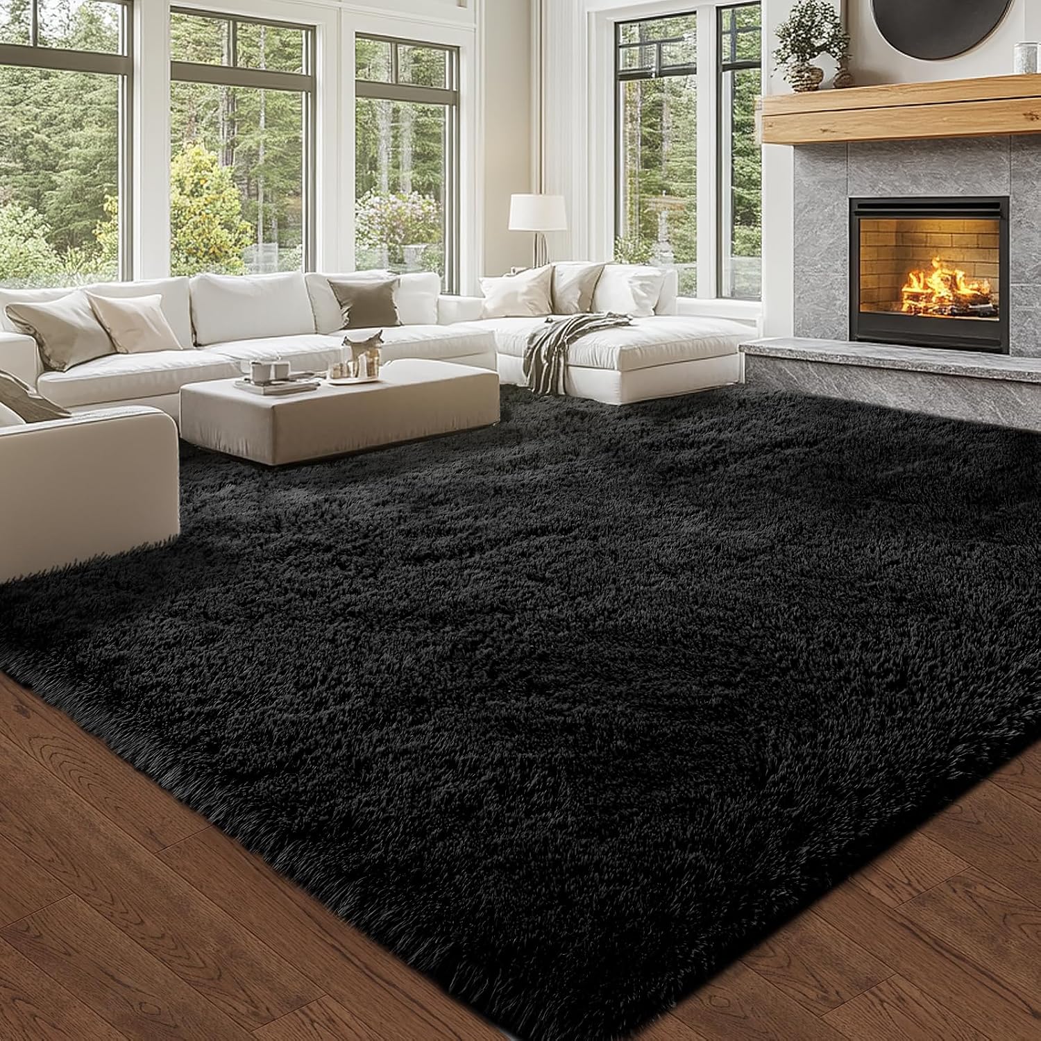 Detalle 2 de Black Shag Rug 10x14 Large Shag Area Rug