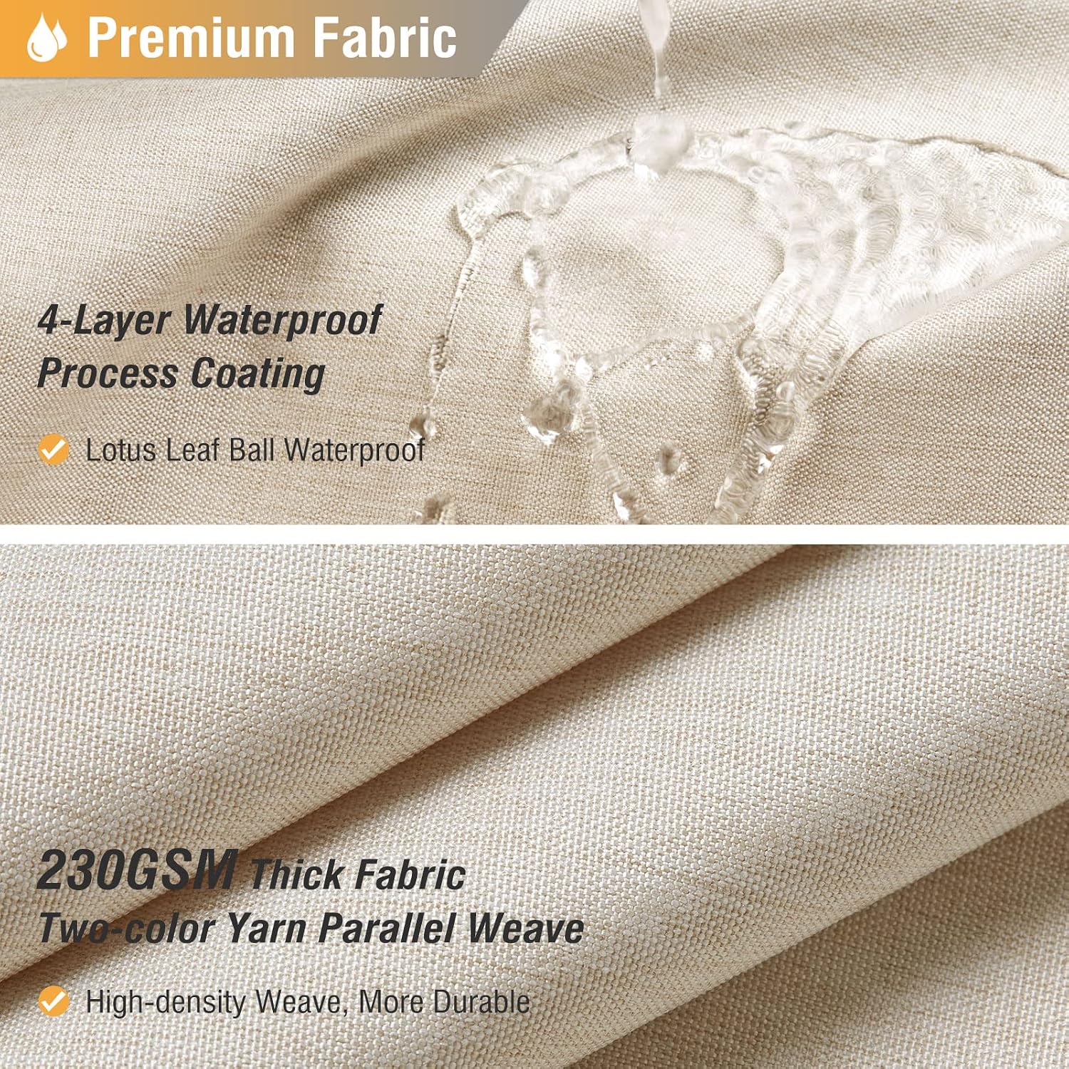 Detalle 2 de BTTN Linen-Texture Fabric Shower Curtain Set (72"x72") with 12 Plastic Hooks, Beige/Cream