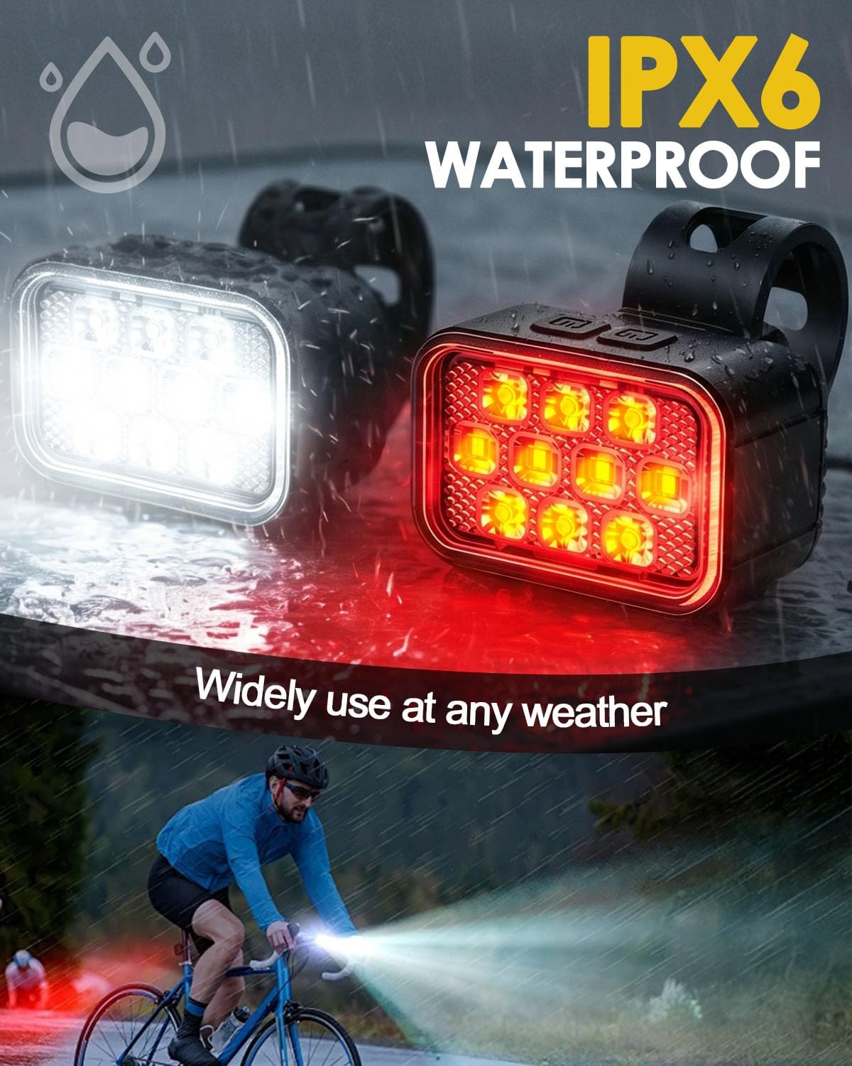 Thumbnail 6 de Victoper 10 LED Black Bike Light Set, 500 Lumens, USB Rechargeable