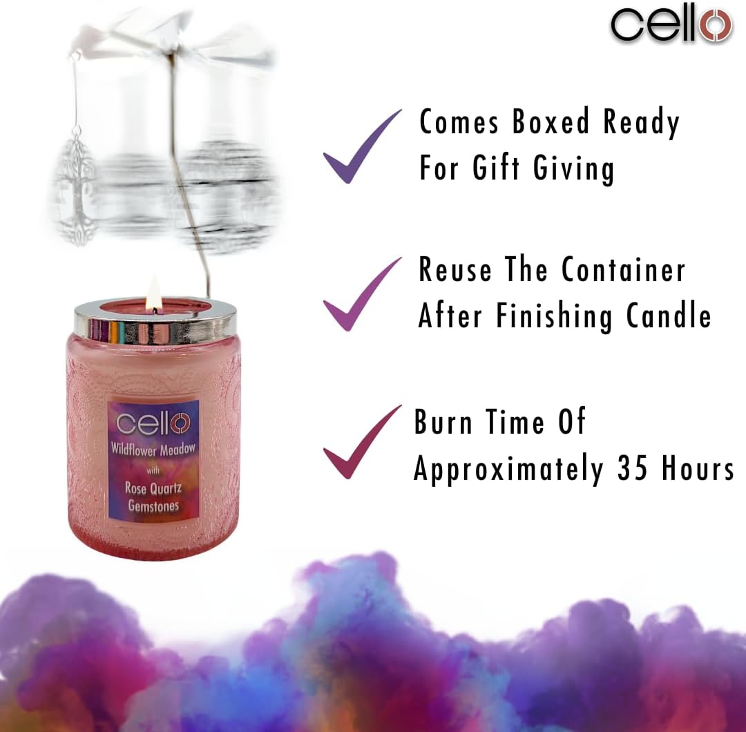 Thumbnail 5 de Cello Rose Quartz Scented Candle with Spinner (crystal carousel & rotary holder) for women
