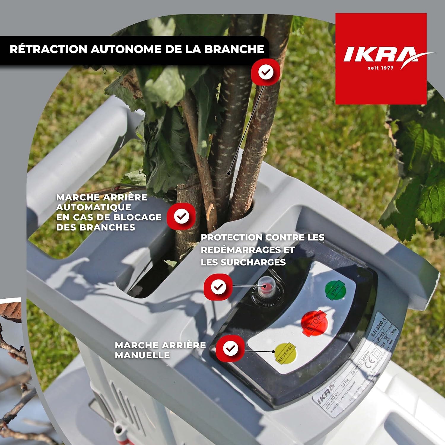 Detalle de Ikra ILH 3000A – Broyeur silencieux électrique 3000W, alimentation automatique