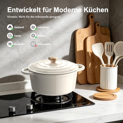 Detalle de Topbooc Gusseisen Topf Brot Backen, 26 cm, 5 L – Cremeweiß mit Deckel