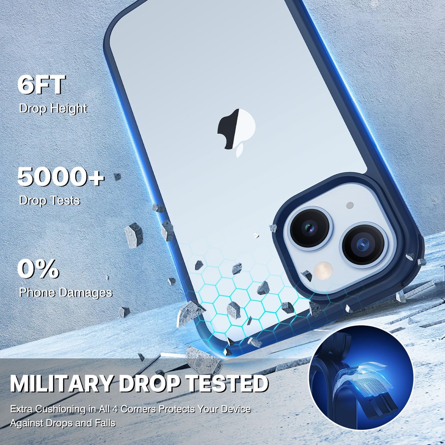 Thumbnail 3 de CENHUFO iPhone 15 case with built-in 9H glass screen protector and camera lens protection (Ocean Blue)