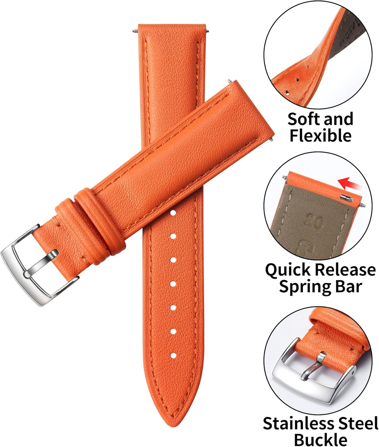 Thumbnail 2 de BINLUN Leather Watch Strap 12–22mm: Premium Calfskin, Quick Release, Multicolour