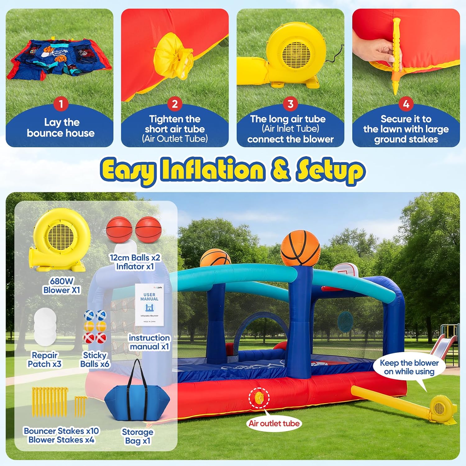 Detalle 2 de Extra Large Basketball Bounce House for Big Kids: 16FT Inflatable with Slide & Dual Hoops
