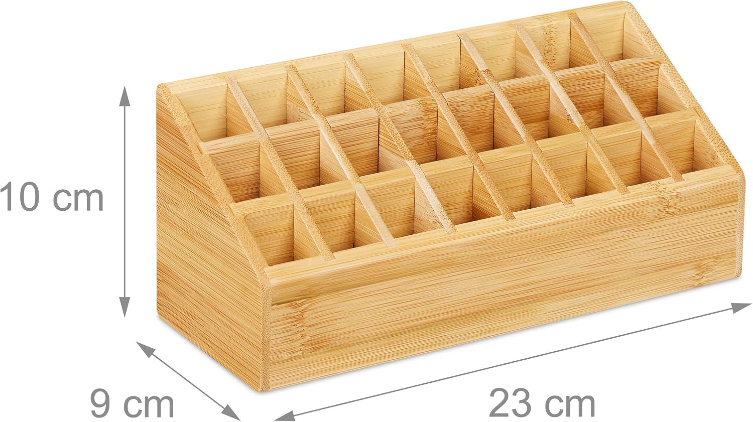 Detalle 2 de Relaxdays läppstiftshållare i bambu med 24 fack, 10 × 23 × 9 cm
