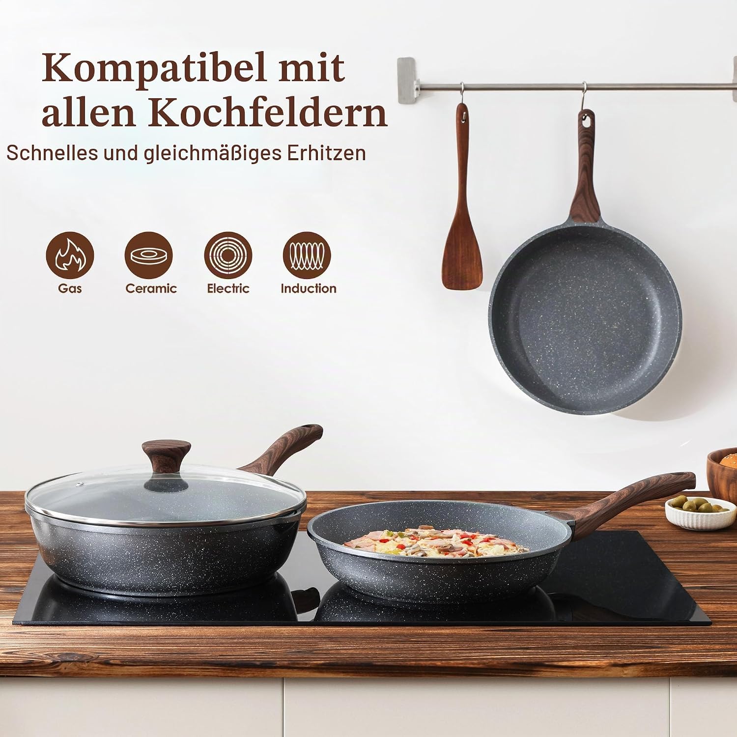 Detalle de SENSARTE 28 cm Antihaft-Bratpfanne mit Schweizer ILAG-Beschichtung (Omelette-Pfanne, induktionsgeeignet)
