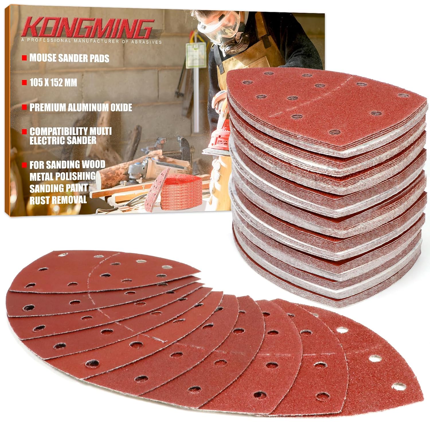 Detalle de KONGMING Mouse Sander Pads 100 pcs, assorted grits 🪚
