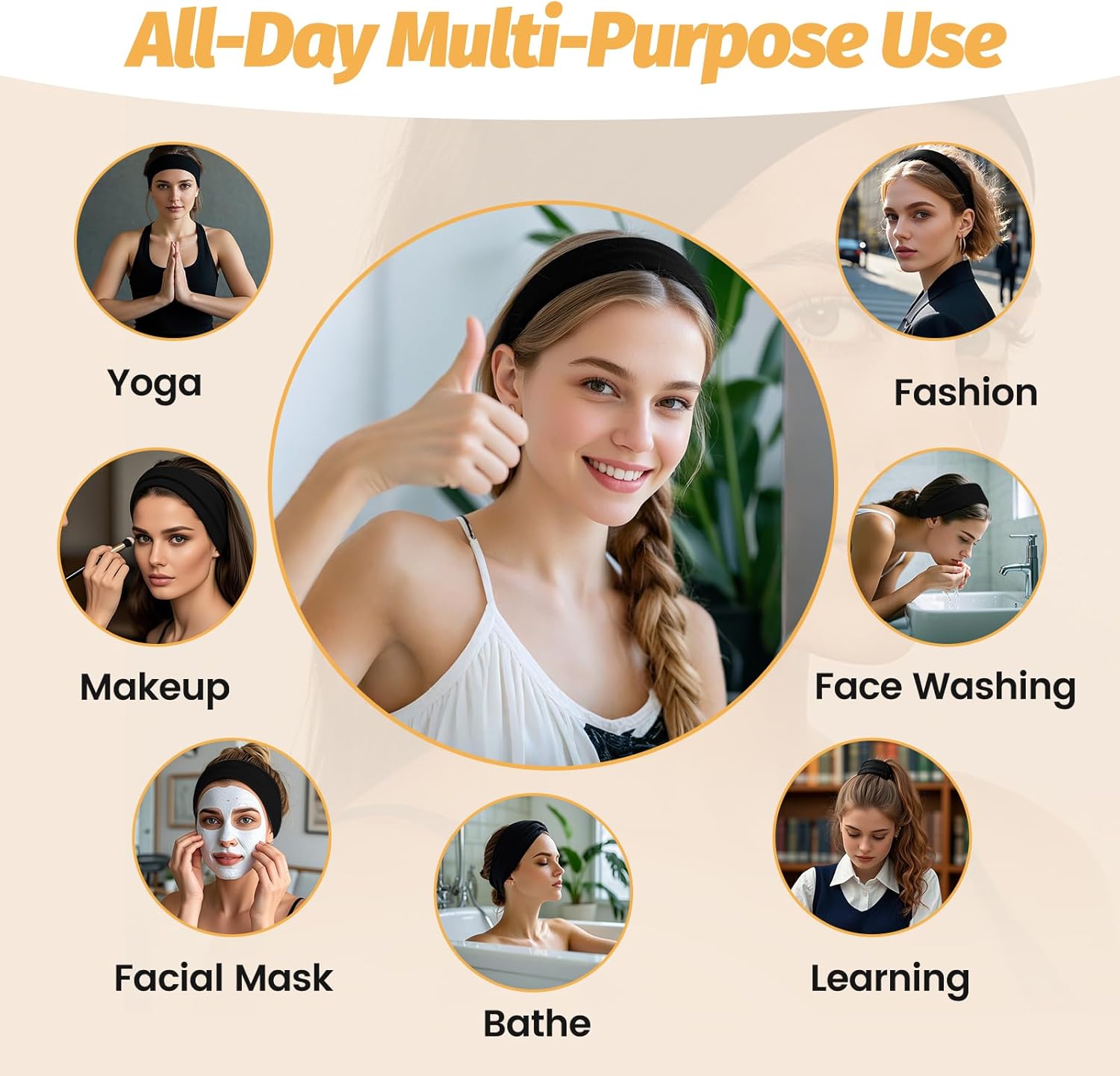 Detalle de Women’s Wide Elastic Headbands (6-Pack) — Moisture-Wicking Sweatband Hair Bands