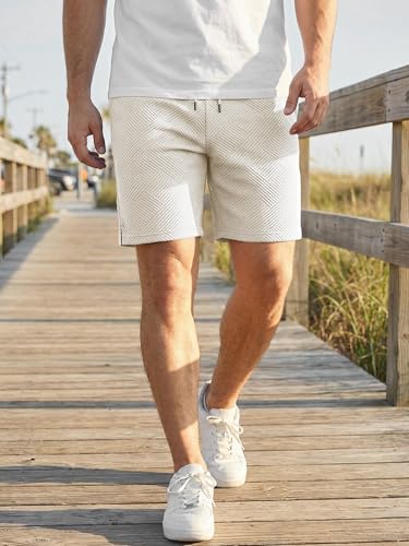 Detalle de JMIERR Herren Textur Kurze Hosen – Sommer Shorts Beige, Größe XL