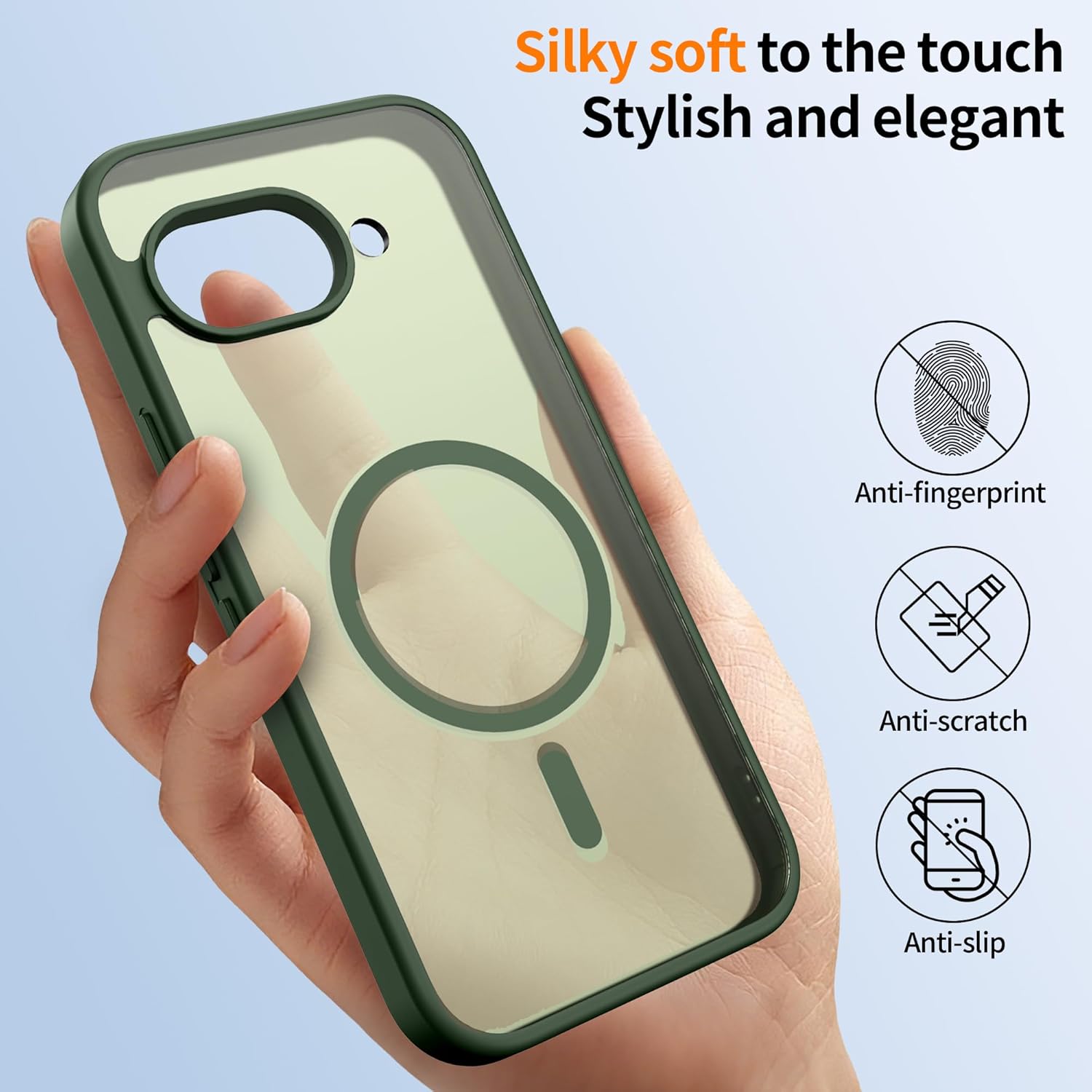 Thumbnail 4 de Jshru Magnetic Case for Google Pixel 9A – Sage Green (MagSafe Compatible) with 2x HD Screen Protectors